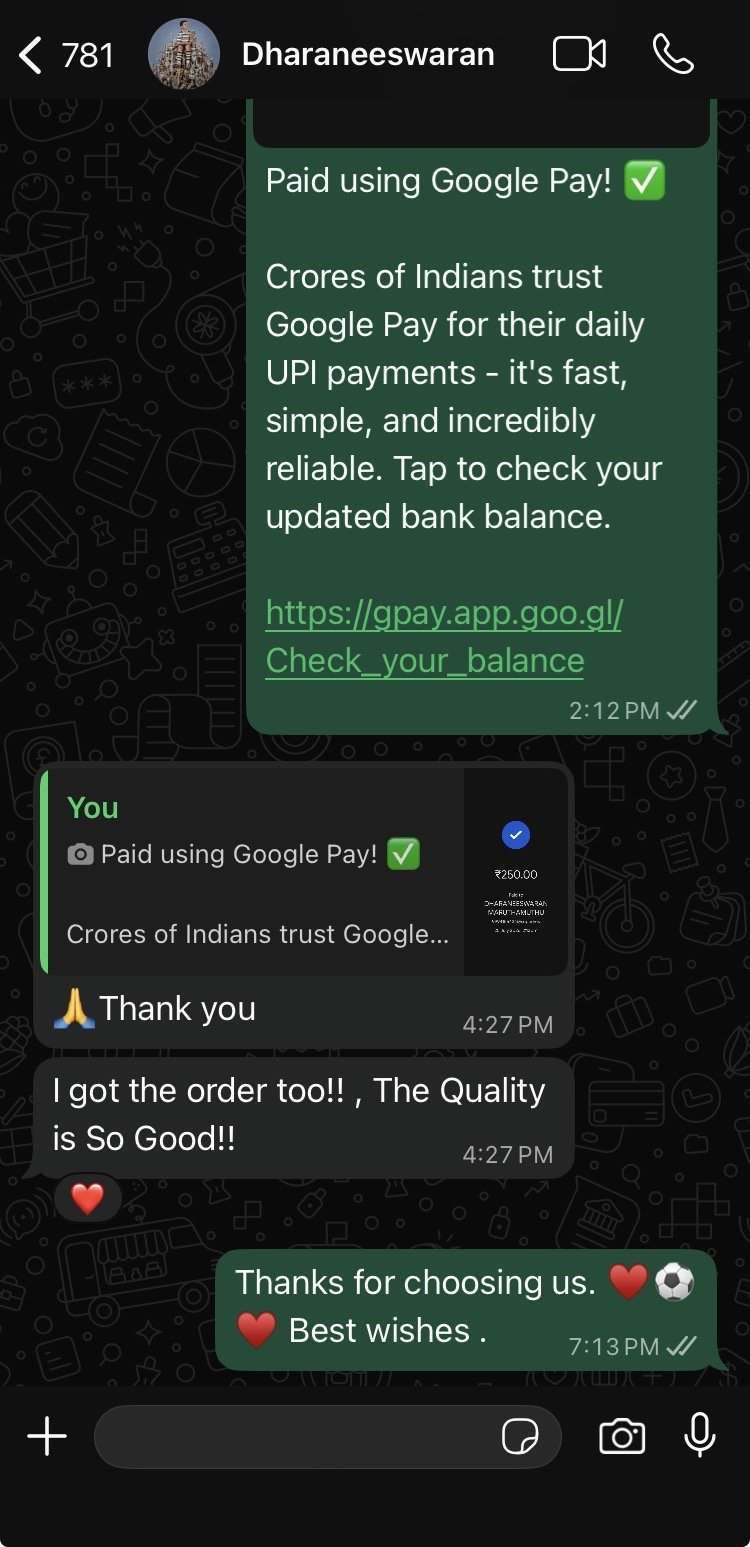 Customer WhatsApp message